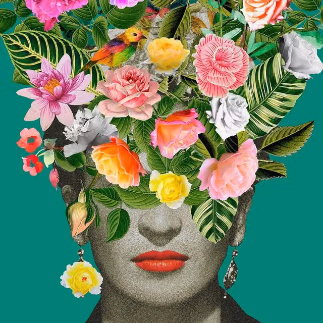 Frida Floral Wall Mural in Green and Multicolour