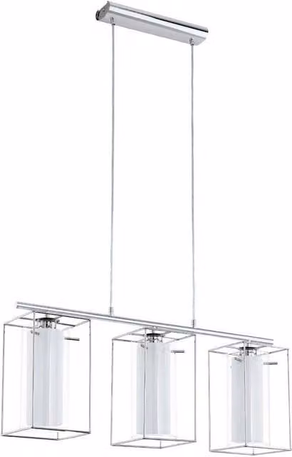 Eglo Loncino 3 Light Ceiling Fitting in Chrome and White with Glass and Metal Details – 1