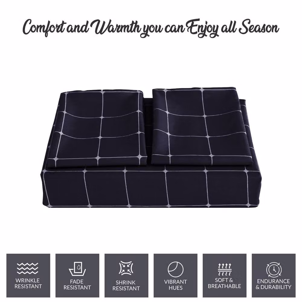 Lazzaro Home Navy Blue Checkered Reversible Microfibre Duvet Cover and Pillowcase Set, 180 x 200 cm – 6