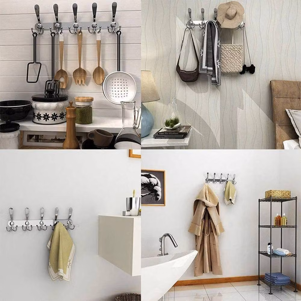 NESTLUNE Silver Metal 5-Hook Wall Mounted Rack for Coats, Keys and Towels – 3