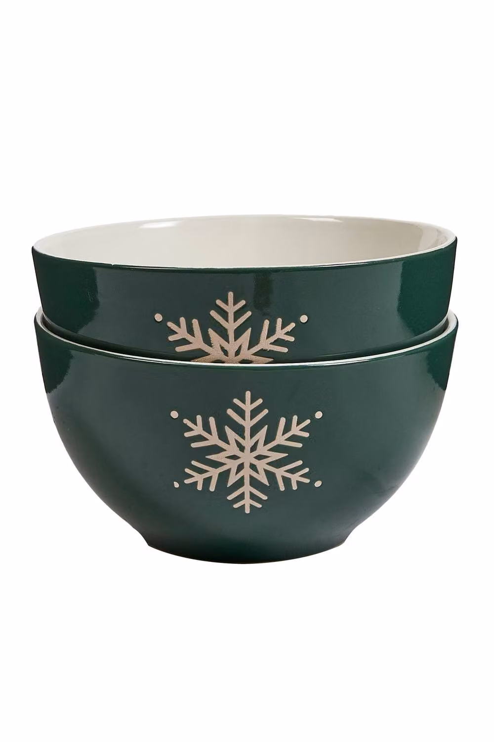 Dibor Snowflake Stoneware Christmas Dinnerware Bowls, Set of 2, Green, Diameter: 14.2 cm – 2