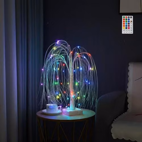 Smartbies 60 LED Pre Lit Willow Tree Lamp with Remote in White and Multicolour