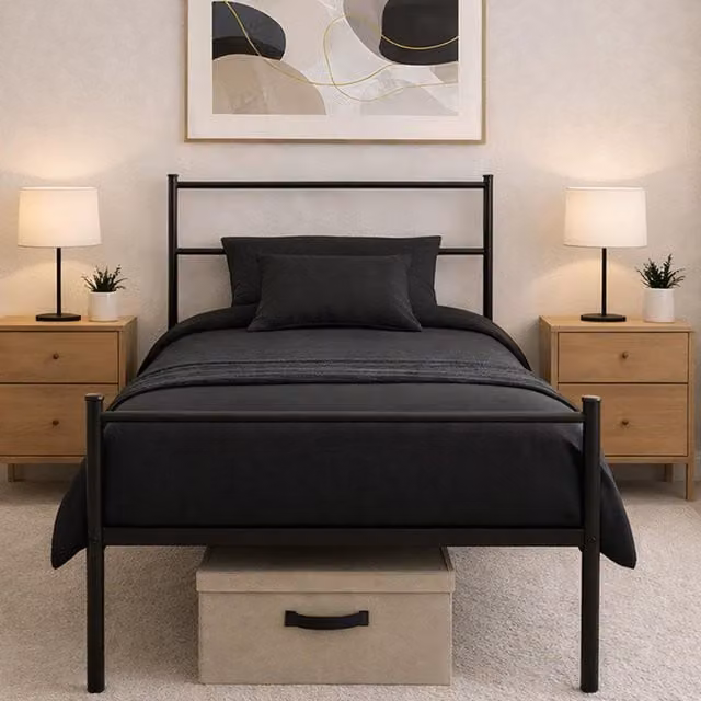 House of Home Extra Strong Single Metal Bed Frame with Under Bed Storage Space in Matt Black