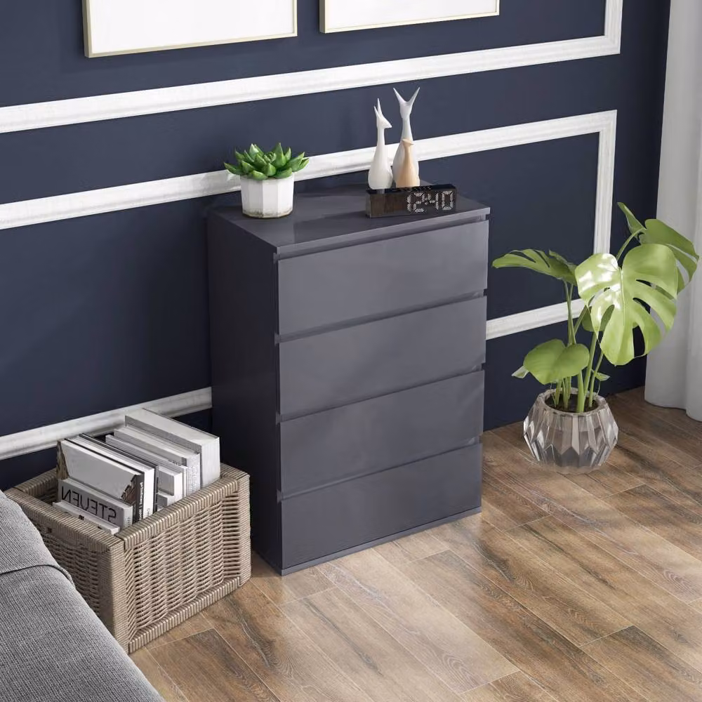 Wyld Haus Valo Leha Grey High Gloss 4 Drawer Chest with Soft Close Drawers W/D/H: 80 x 33 x 55 cm – 3