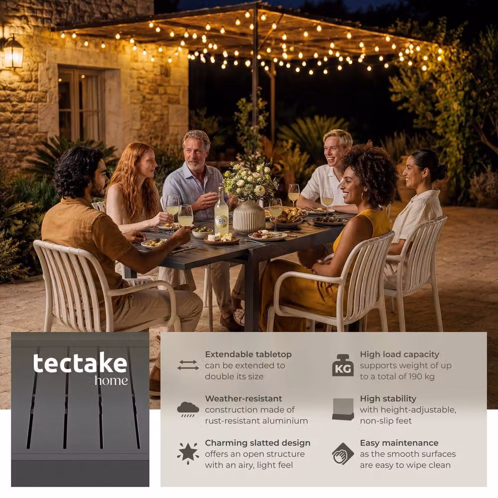 tectake Campos Extendable Aluminium Garden Table in Matt Dark Grey, W/D: 70 x 70 cm – 2
