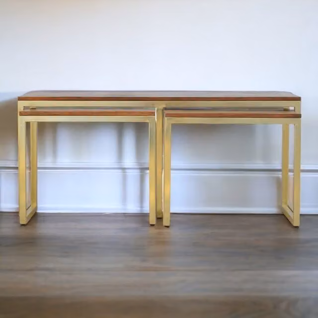Artisan Furniture Modern Mango Wood Nesting Coffee Table Set of 3 in Gold and Brown