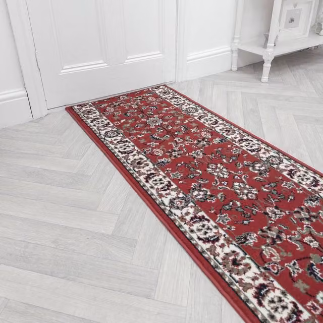 runrug Traditional Red Hallway Carpet Runner Rug, W: 80 cm, L: 390 cm