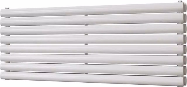 UK Radiators Omeara Axis White Elliptical Tube Horizontal Designer Double Panel Radiator W: 120 cm, H: 46.4 cm