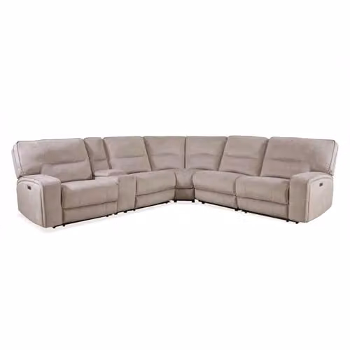 Furnishings For Less UK Caleb 5 Seater L-Shaped Power Electric Reclining Corner Sofa in Light Beige with USB Charging and Cup Holders – 1