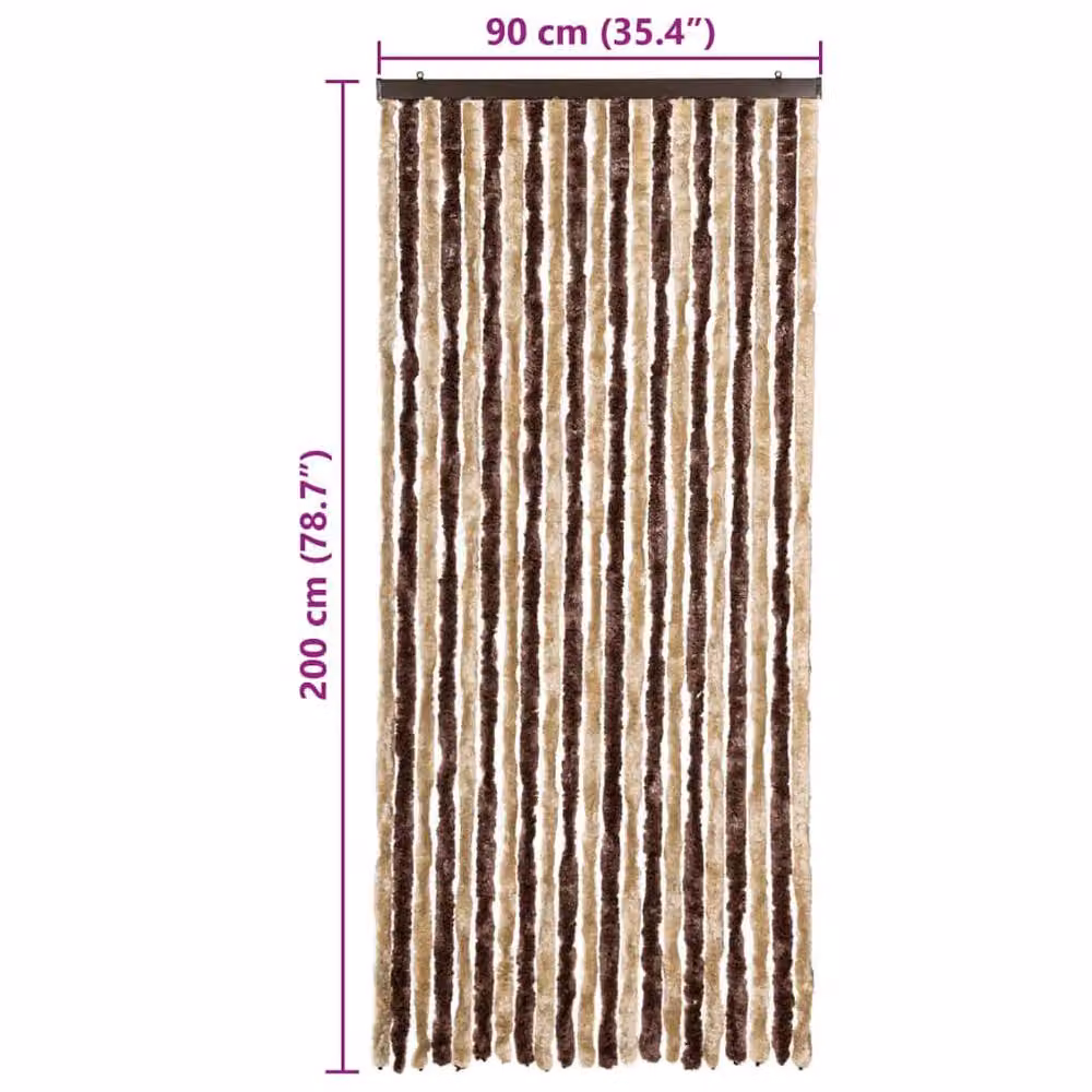 Berkfield Home Chenille Insect Curtain in Beige and Light Brown, W: 90 cm, H: 200 cm – 3