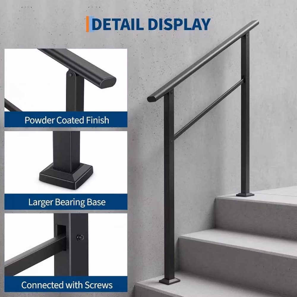 VOGREX Non-Slip Outdoor Stair Handrail Kit for 3 Steps in Matte Black Aluminium – 7