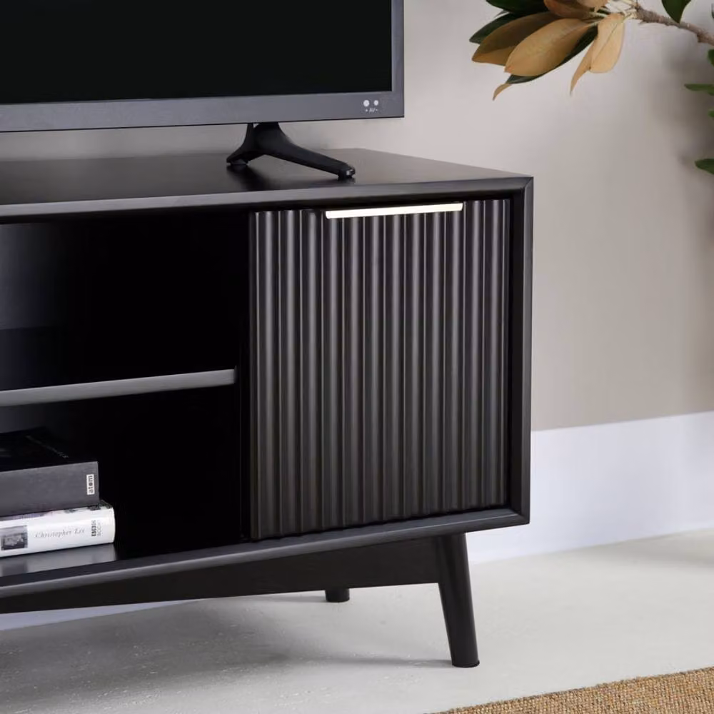 Home Garden Direct Monza Fluted TV Unit with Storage in Black – 3