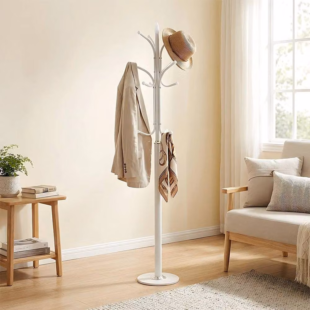 FORGEVIO White Metal Coat Stand with 12 Hooks for Hats, Jackets and Umbrellas, Width: 50 cm – 4