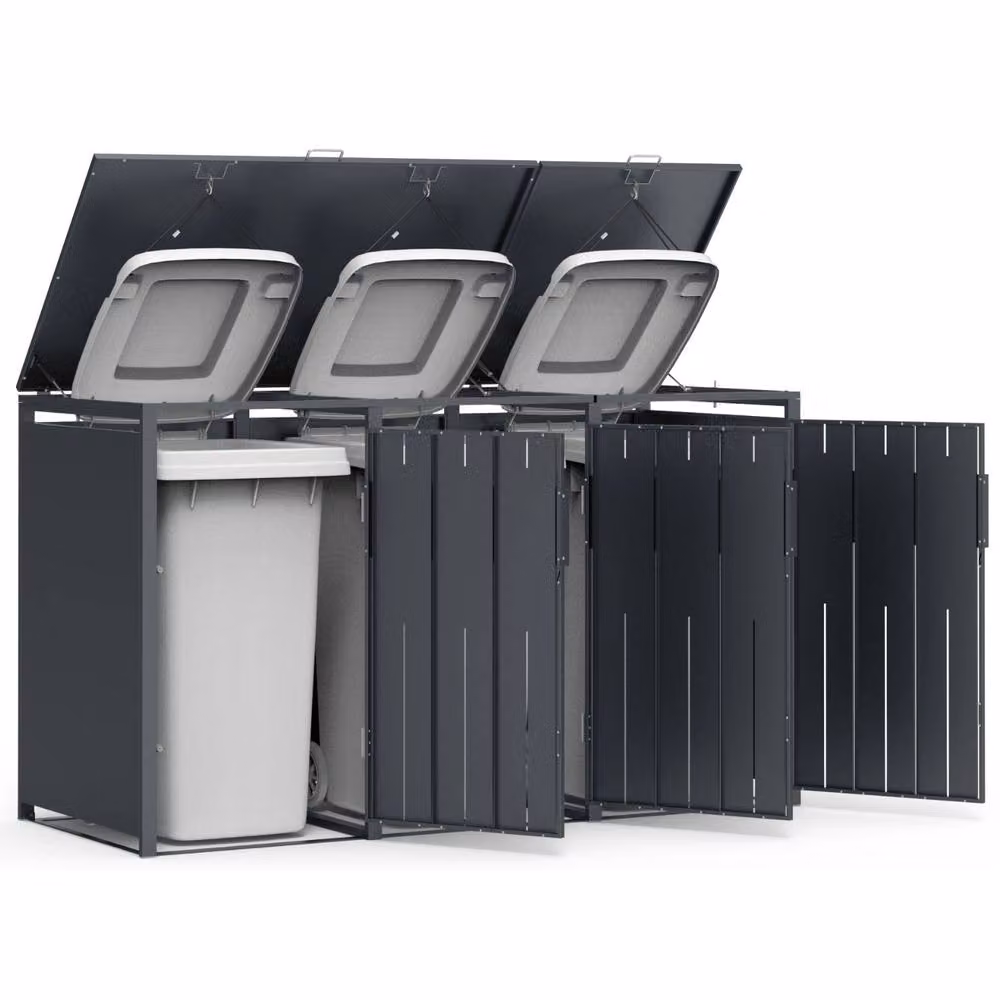 Phoenix Safe Company Outdoor Triple Wheelie Bin Store for 3 x 240L Bins, Oak Effect Metal Storage in Brown, W/D/H: 80 x 116 x 80 cm – 5