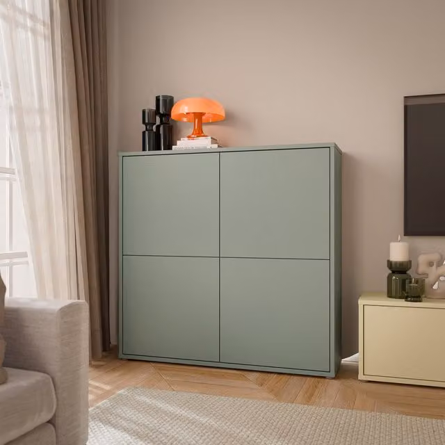 Furniture To Go Alice Springs 4 Door Storage Cabinet with Hinged Push-Open Doors in Sand Sage Green