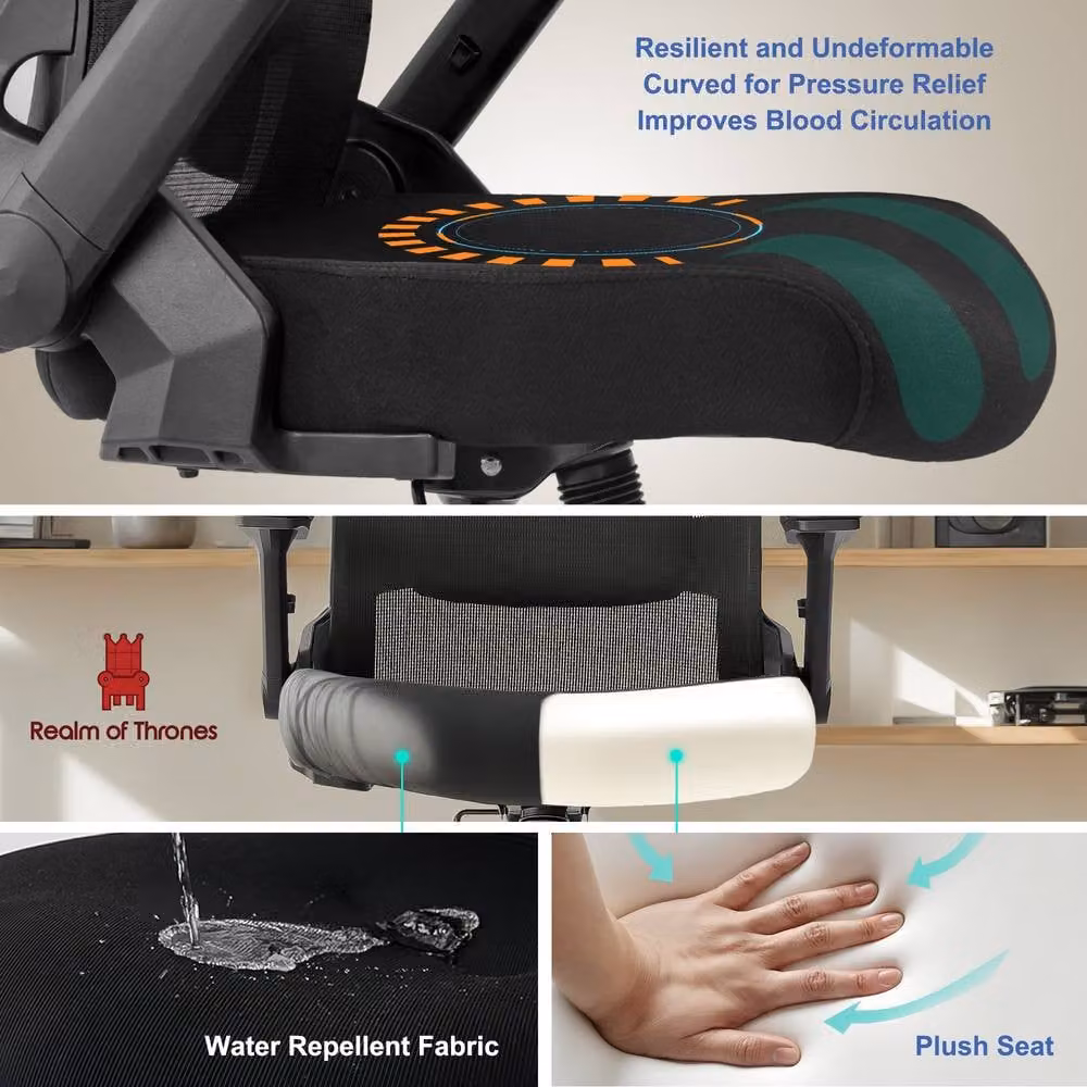 Realm of Thrones Ergonomic High Back Office and Gaming Chair in Black with 3D Headrest – 7