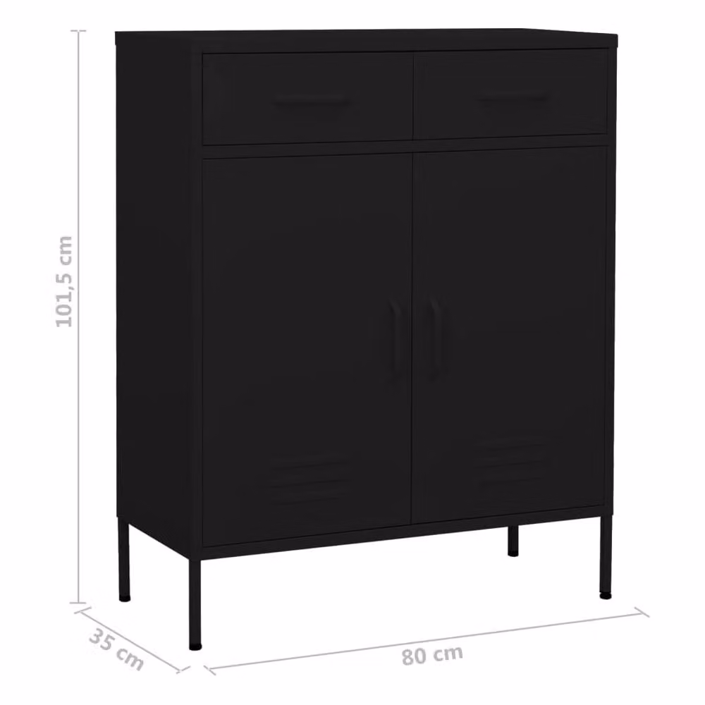 Berkfield Home Black Steel Storage Cabinet with Internal Shelves and Hinged Doors, W/D/H: 80 x 35 x 101.5 cm – 3