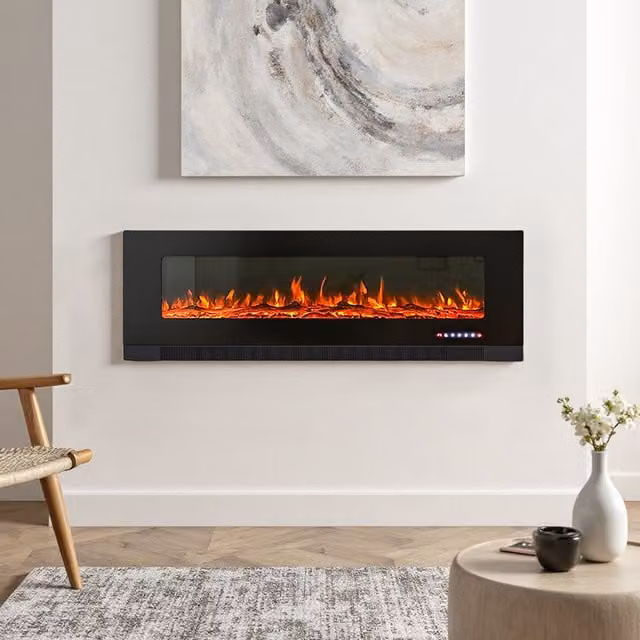 Living Star Wall Mounted and Recessed Electric Fireplace with Stand, Black and Multicolour, Width: 152.4 cm