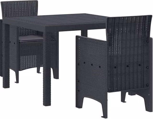Berkfield Home 3 Piece Anthracite Poly Rattan Garden Dining Set with Cushions in Dark Grey