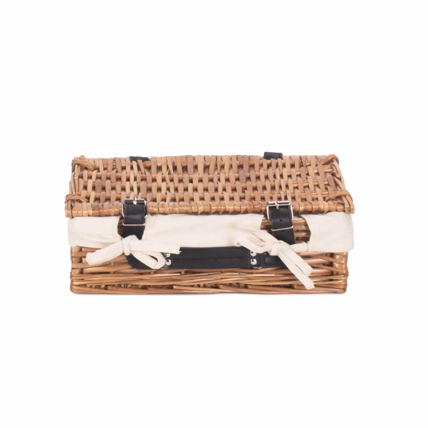 Red Hamper Small Open Weave Rattan Wicker Basket with Cotton Lining in Red, White and Brown, W/D/H: 19.0 x 11.0 x 19.0 cm – 2