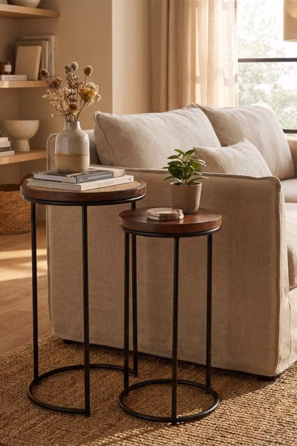 IH Design Giselle Nest of 2 Round Tables in Walnut and Metal – 6