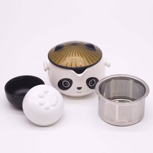 Ancient Wisdom Ceramic Teapot Set with Stainless Steel Infuser in Orange and White – 3