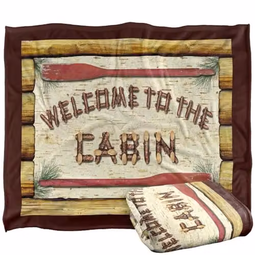 JQ Licensing Welcome To The Cabin Sign Super Soft Fleece Throw Blanket, White, W/D/H: 152 x 127 cm – 1