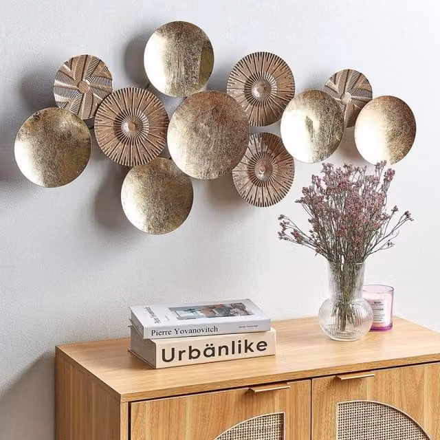 Wyld and Coco Gold Abstract Geometric Metal Wall Art, W: 98 cm, H: 45 cm