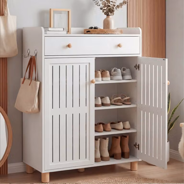 DHS Modern Freestanding Shoe Storage Cabinet with Hinged Doors and Internal Shelves, W/D/H: 75 x 36 x 97 cm