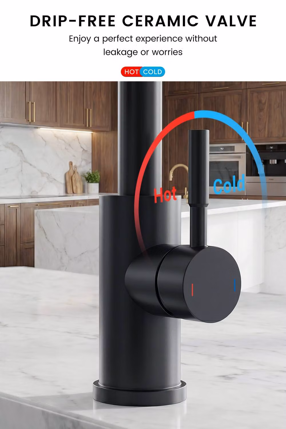 JANLEMNY Matt Black Stainless Steel Kitchen Mixer Tap with Pull-Out Spray and Swivel Spout – 4