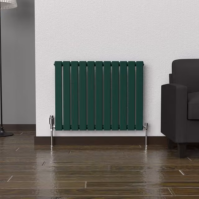 Lux Heat Single Flat Horizontal Coloured Steel Radiator in Green, W: 77 cm, H: 60 cm