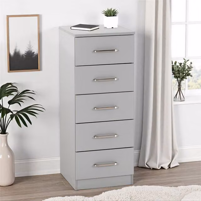 Seconique Dakotia 5 Drawer Narrow Chest in Light Grey