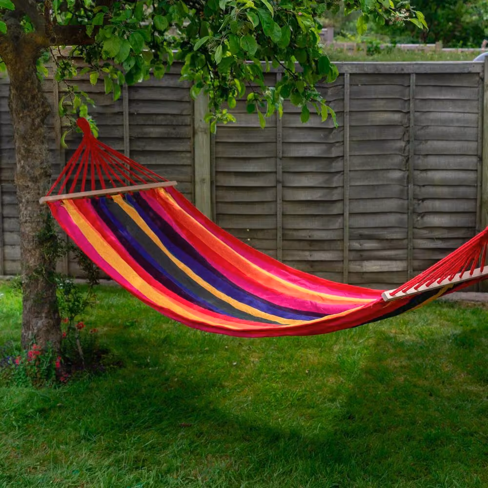 Harbour Housewares Multicolour Ethnic Striped Cotton Garden Hammock with Spreader Bars – 3