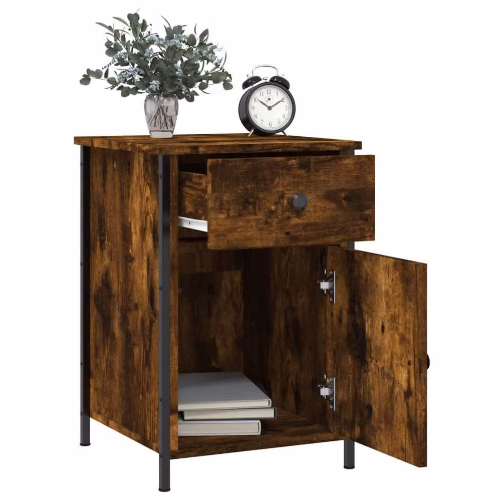 Berkfield Home Elegant Bedside Cabinet in Smoked Oak Brown, W/D/H: 40 x 42 x 60 cm – 4