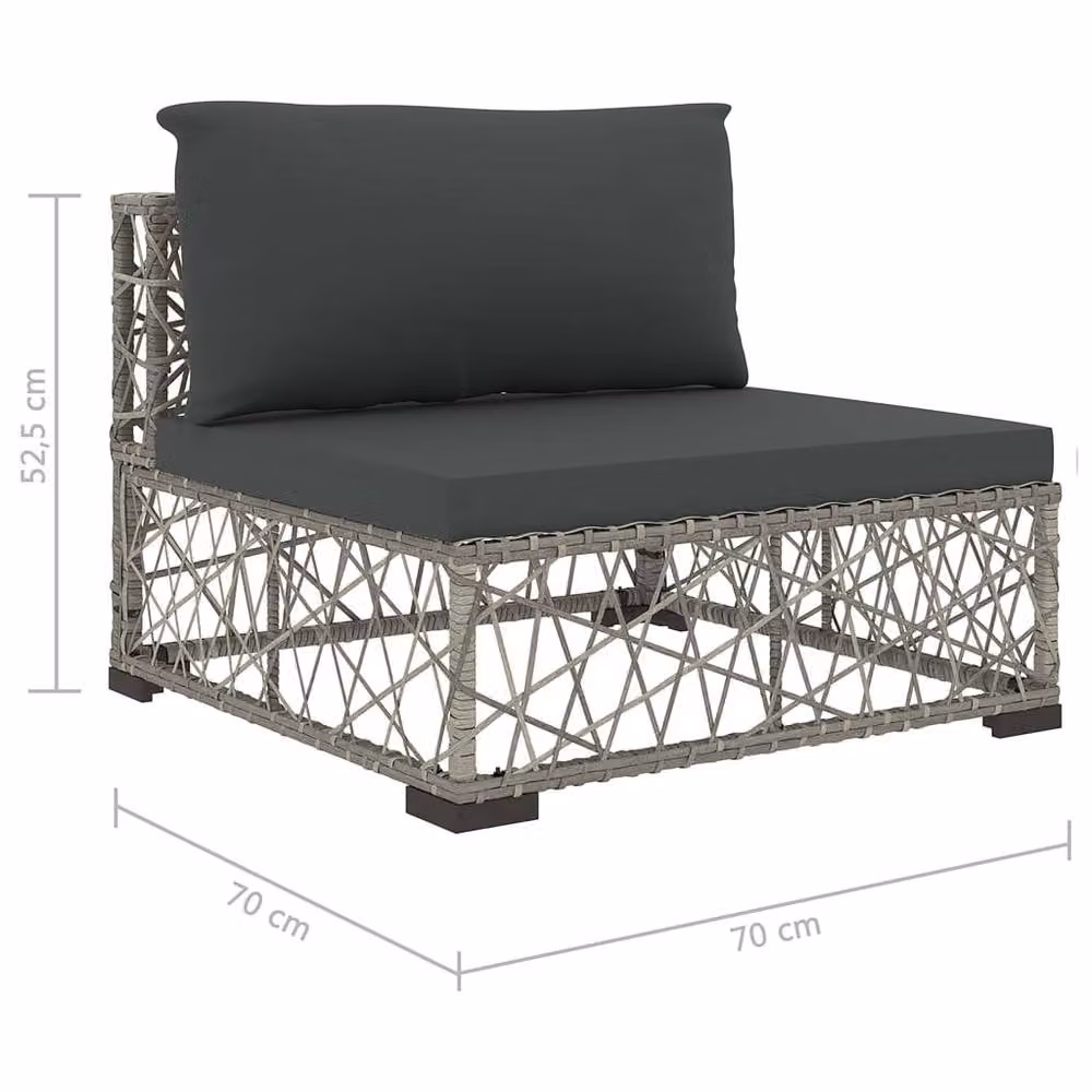 Berkfield Home 5 Piece Grey Poly Rattan Garden Lounge Set with Upholstered Cushions and Metal Frame – 3