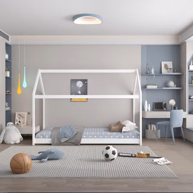 Kosy Koala Childrens House Mid Sleeper Bed with Mattress, White, W/D/H: 90 x 190 cm