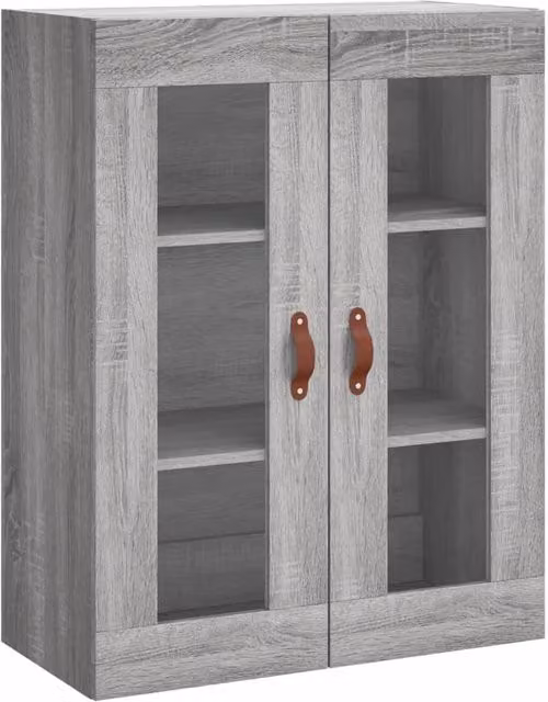 Berkfield Home Wall Mounted Cabinet in Grey Sonoma with Glass Doors, W: 69.5 cm, D: 34 cm, H: 90 cm