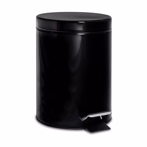 Harbour Housewares 3L Round Stainless Steel Pedal Bin with Removable Inner Bucket - Black – 1