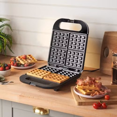VonShef 1400W Large 4 Slice Waffle Maker with Non-Stick Plates in Black – 7