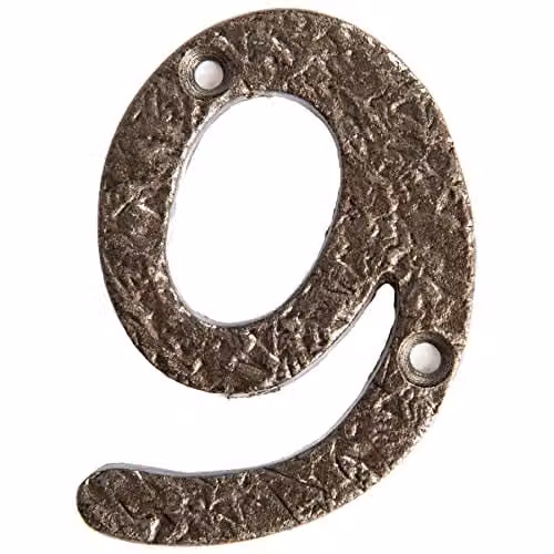 Hammer and Tongs Rustic Iron Number 9 Wall Numeral in Grey, Pack of 2, Height: 7.5 cm – 3