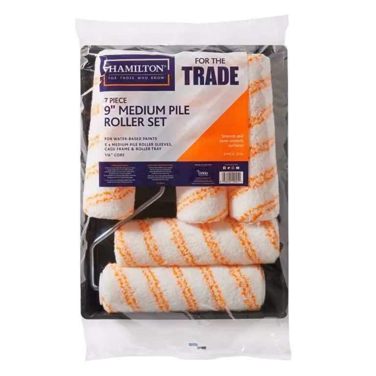 Hamilton For The Trade Medium Pile Paint Roller Set with Tray and Sleeve, White, 7 Pack – 2