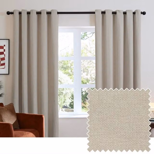 Furn Chenille Blackout Eyelet Curtain Pair in Beige, W: 117 cm, H: 183 cm – 1