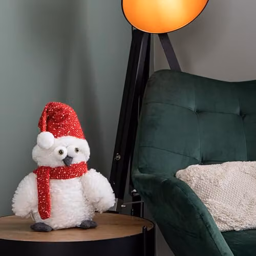 Samuel Alexander White and Multicolour Plush Christmas Goggle Owl Tabletop Decoration with Santa Hat, Height: 30 cm – 2