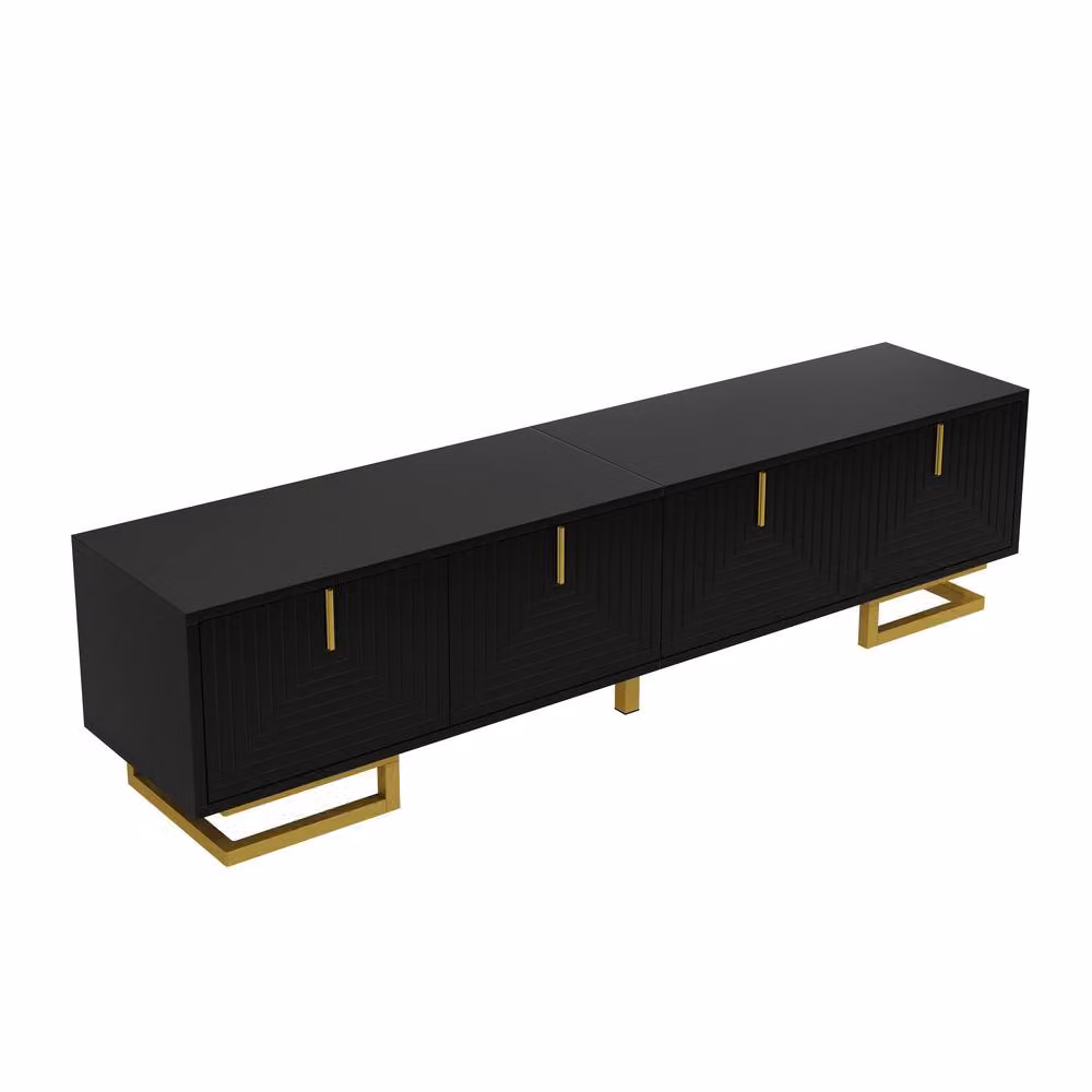 Rolipo Modern Black TV Stand with Textured Doors and Gold Metal Legs, Width: 160 cm – 4