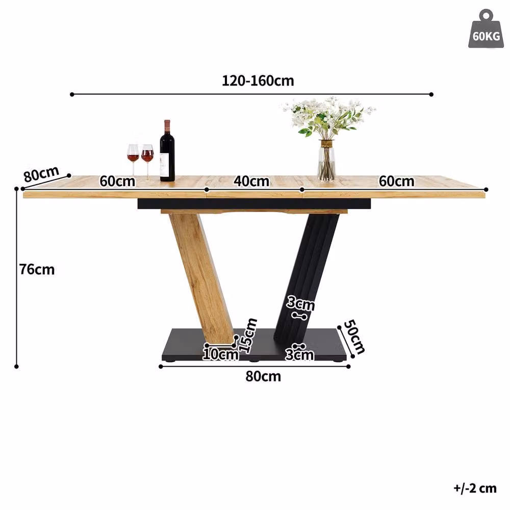 Rolipo Extendable Rectangular Dining Table in Brown with MDF Laminate Top and Metal Legs, W: 120 cm, H: 76 cm – 2