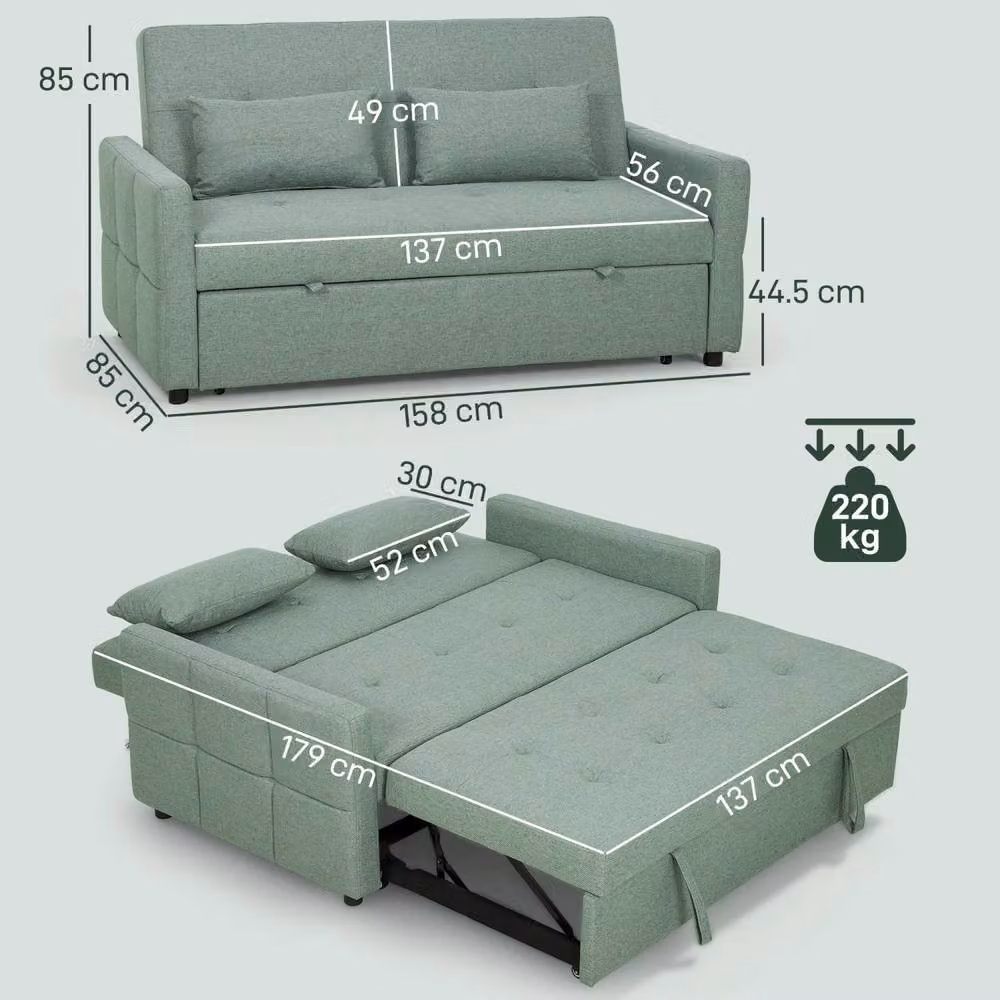 Wyld Haus Nenase Mint Green 2 Seater 3 Way Convertible Sofa Bed with Pull Out Drawer and Adjustable Headrest – 3