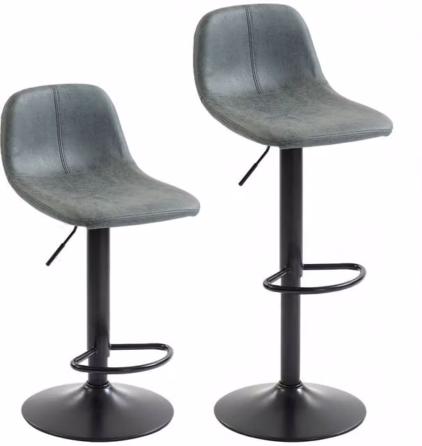 HOMCOM Set of 2 Modern Swivel Bar Stools with Footrest in Green Synthetic Leather – 1