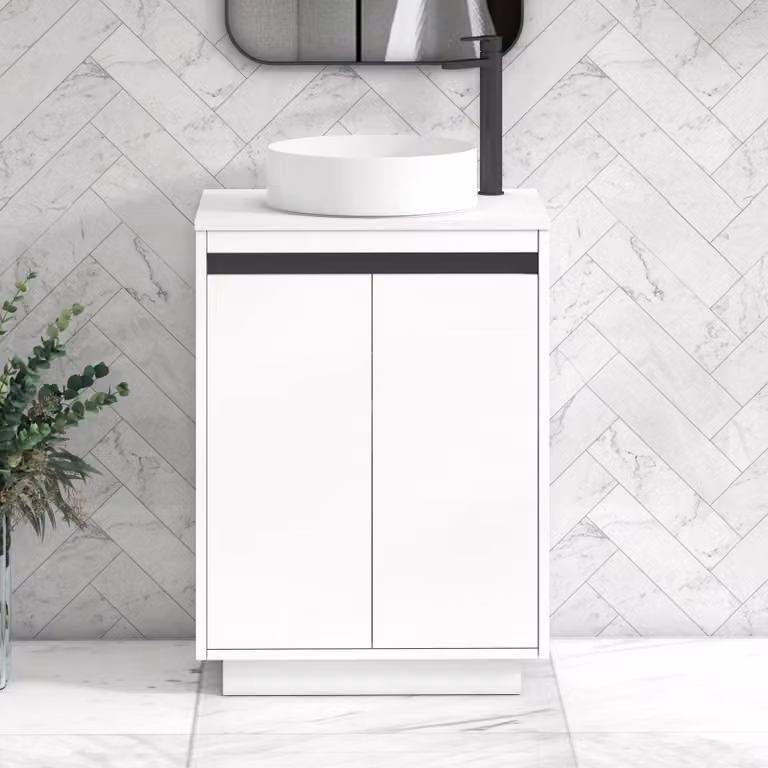 Royal Bathrooms Orion 600mm Matt White Floor Standing 2 Door Vanity Unit with Art Basin and Black Accent Trim