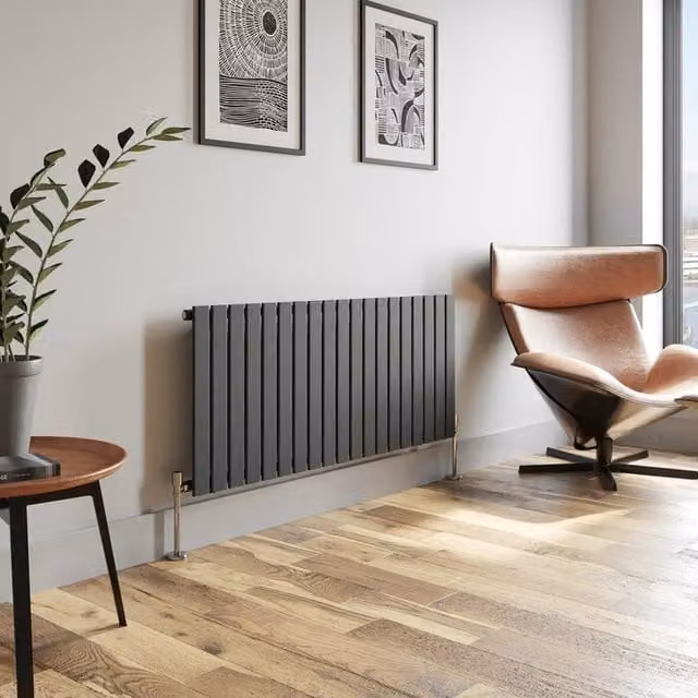 Temprazo Horizontal Single Flat Panel Designer Radiator in Anthracite Grey, W: 76.0 cm, H: 60.0 cm
