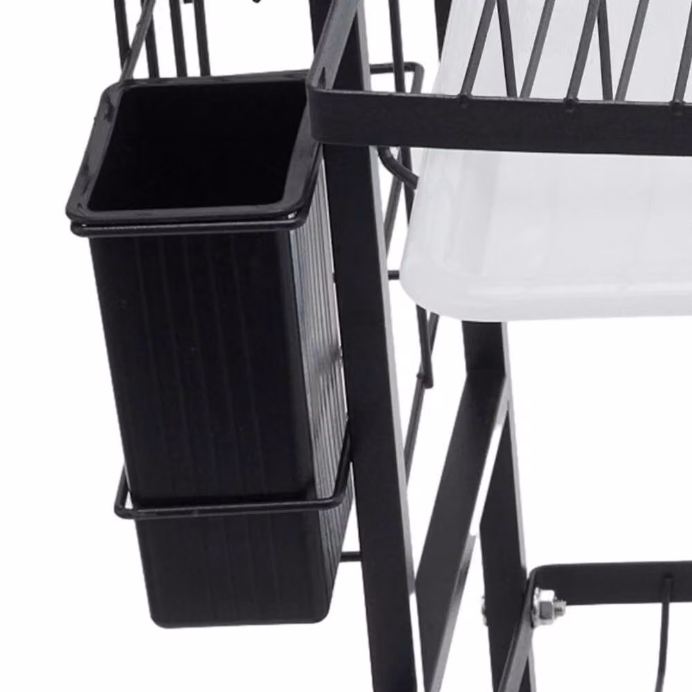KORVIXA Black Metal Dish Drainer Rack with Cutlery Holder and Drip Tray, W: 52 cm, D: 52 cm, H: 39 cm – 3